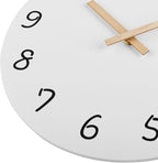 Plumeet 16'' Extra Large Wall Clock Frameless Wooden Clocks with Silent Quartz Movement - Modern Style Village Wall Clocks Decorative Home Kitchen - Battery Operated (White)