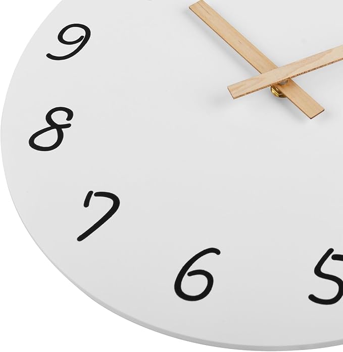 Plumeet 12'' Wooden Wall Clock Frameless Clocks with Silent Quartz Movement - Modern Style Village Wall Clocks Decorative Home Kitchen - Battery Operated (White)