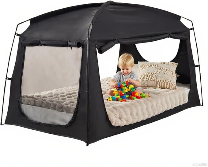 Privacy Blackout Sleep Bed Tent for Adults Kids Portable Bed Canopy Lightweight Breathable Mesh Windows Tents