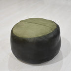 PF12 Goat Leather Handmade Eco-Friendly Green Pouf - Round Shape, 14" x 14" x 14", Plain Solid, Recycled Cotton Filled