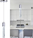 Modern Kitchen Island Hanging Light Fixtures Crytstal Pendant Lighting for Kitchen Island Chrome Mini Chandelier with 6000K Daylight Bulb