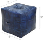 Square Shaped Buffalo Leather Handmade Eco-Friendly Vintage Blue Pouf-Square Pouf, 18"x18"x18", Geometric Pouf, Buffalo Leather Pouf, Recycled Foam with Fibre Fill Stuffed Pouf, Leather Pouf PF25