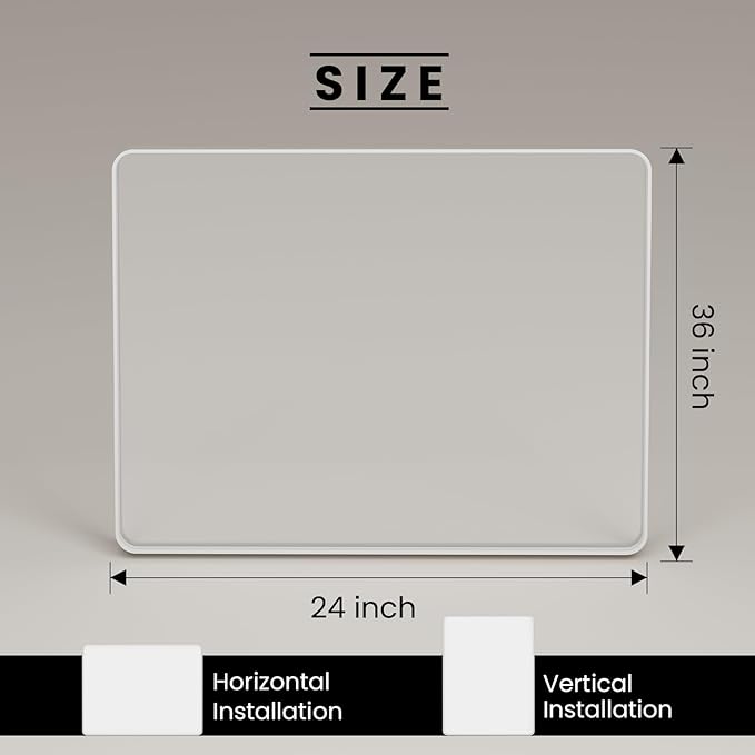 White Bathroom Mirror 24x36 Inch, White Metal Framed Bathroom Mirror for Wall, Rounded Rectangle Matte Bathroom Vanity Mirror, Tempered Glass, Anti-Rust, Horizontal/Vertical