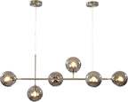 KCO Modern 6-Light Ceiling Pendant Lighting Mid-Century Glass Globes Sputnik Pendant Lamp Hanging Adjustable Chandelier for Kitchen Island Living Dining Room (Silver+Smoke Grey)