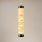 20" Alabaster Pendant Lights, Natural Marble Cylinder Black Pendant Light, Adjustable Modern Ceiling Light Fixtures for Kitchen Island, Dining Room, Bedroom, Living Room, Bathroom