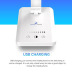 Ambertronix LED Desk Lamp with USB Charging Port, Dimmable Eye-Caring Reading Desk Light for Home, with 5 Brightness Level & 3 Lighting Modes, Touch Control, Auto Timer (White)