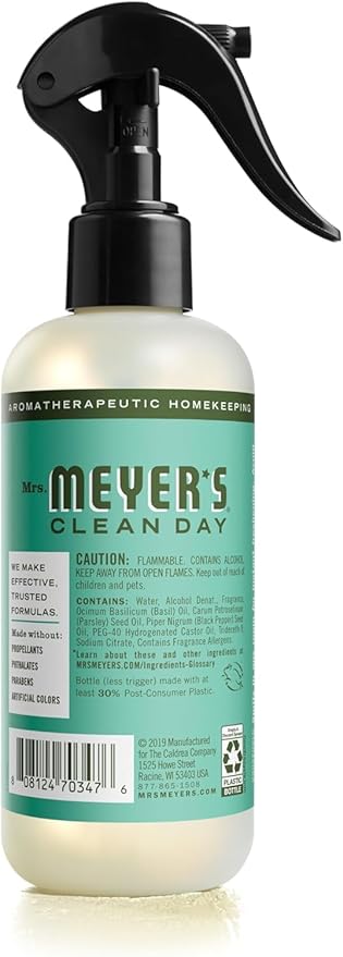 MRS. MEYER'S CLEAN DAY Room and Air Freshener Spray, Non-Aerosol Spray Bottle Infused with Essential Oils, Basil, 8 fl. oz - Pack of 3