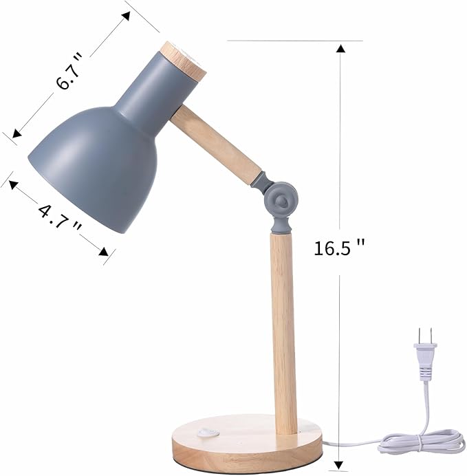 Small Wooden Desk Lamp,Adjustable tri-Color Kids Table Lamp,Desk Lamp for Home Office,Bedside lamp,Dorm lamp (Grey)
