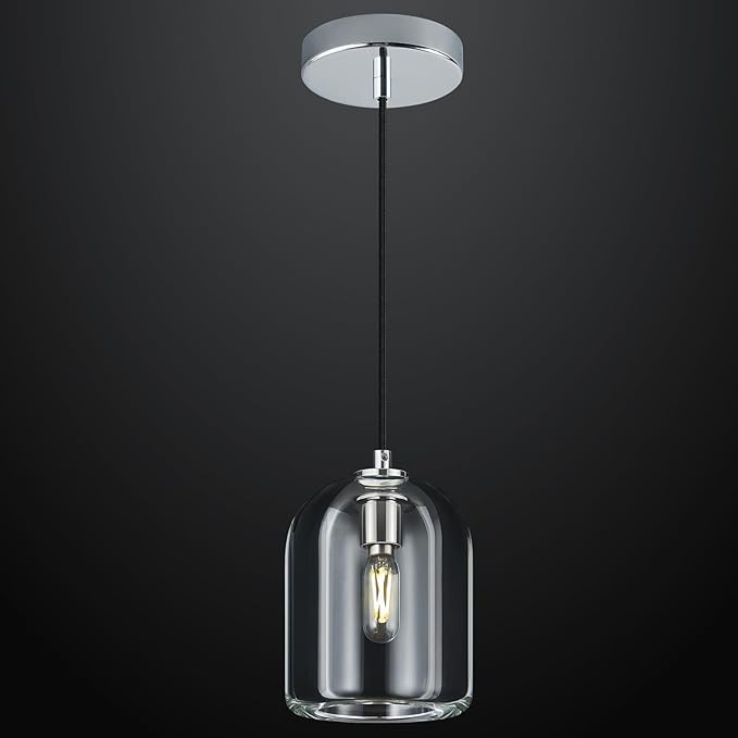 Modern Chrome Pendant Lights Kitchen Island Ceiling Chandelier Indoor Crystal Hanging Light Fixtures for Dining Room Kitchen Living Room Bedroom（1Pack）