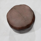 Round Shaped Goat Leather Handmade Eco-Friendly Brown Pouf - 18" x 18" x 18", Plain Solid, Recycled Cotton Filled Stuffed Leather Seating PF12