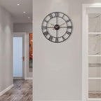 Large Industrial Wall Clock with Roman Numerals, Indoor Silent Non-Ticking Retro Clock, Vintage Metal Decorative Black Metal Art Clock Battery Operated for Home Kitchen Cafe Hotel Office Decor