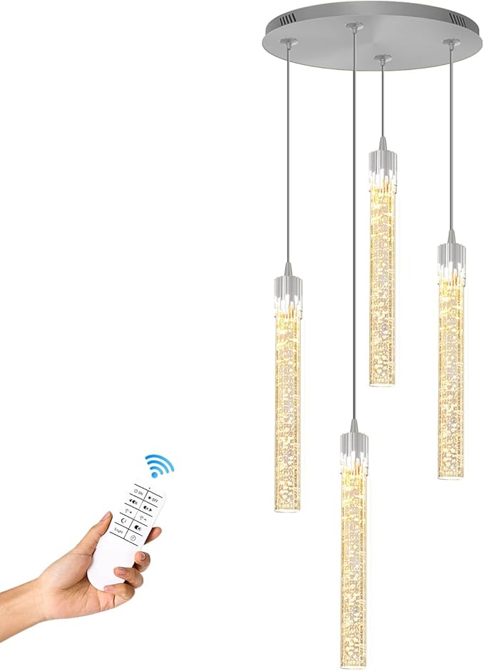 4-Lights Kitchen Island Pendant Lights Silver Mini Chandeliers for Dining Room Crystal Pendant Lighting Ceiling Lights for Hallway Foyer Living Room