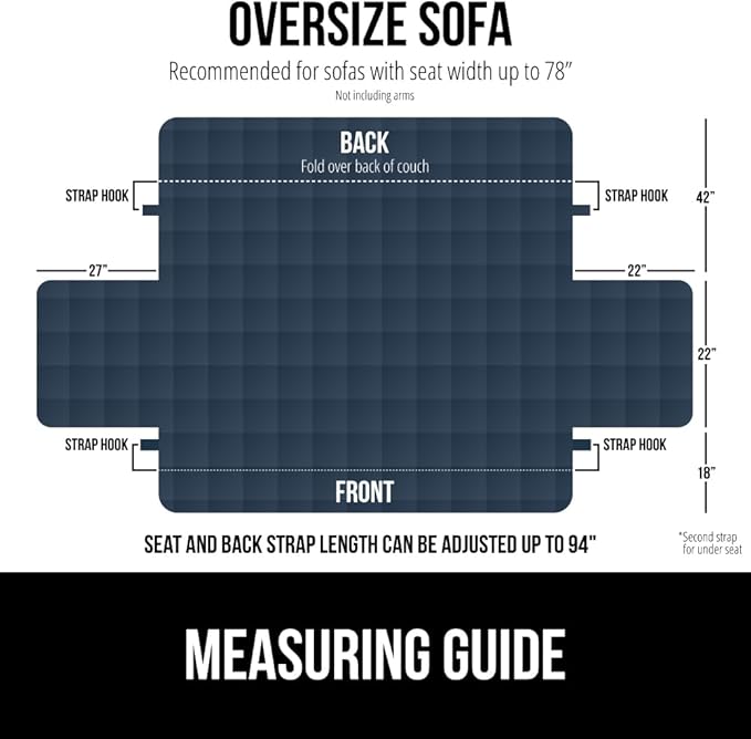 GORILLA GRIP Patented Waterproof Slip-Resistant Oversized 78” Sofa Protector Cover, for Leather or Fabric Couch Cushion, Large Microsuede Furniture Covers Dogs Pets Machine Washable Slipcover, Navy