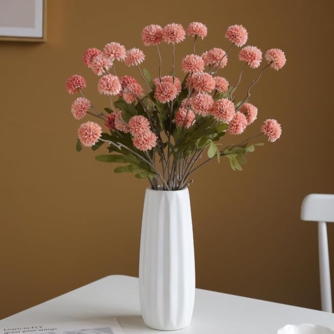 Artificial Flowers for Vases 20.5 Inch 10 Stems， Silk Dried Fake Mums Bouquet Indoor Faux Floral Arrangements for Decoration (Dark Pink)