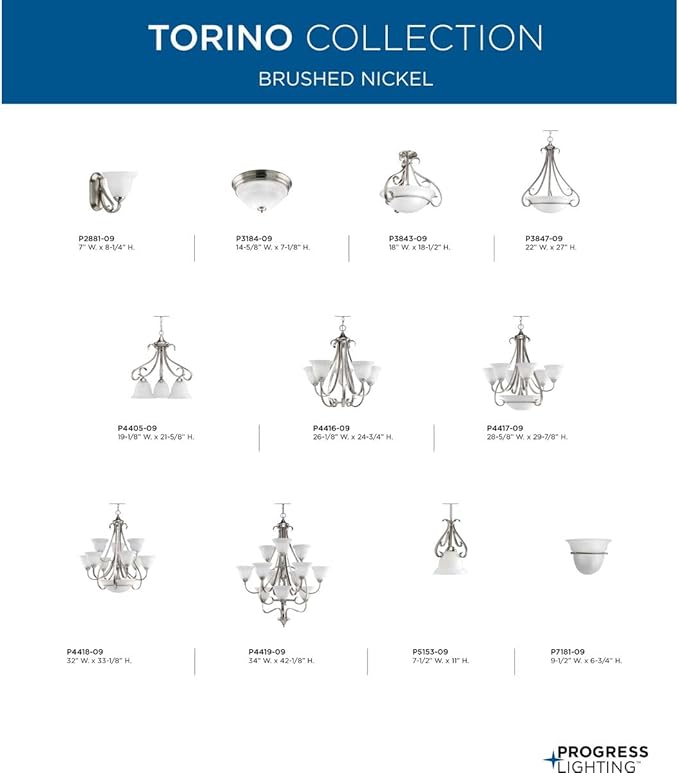 Torino Collection 3-Light Etched Glass Transitional Inverted Pendant Light Brushed Nickel