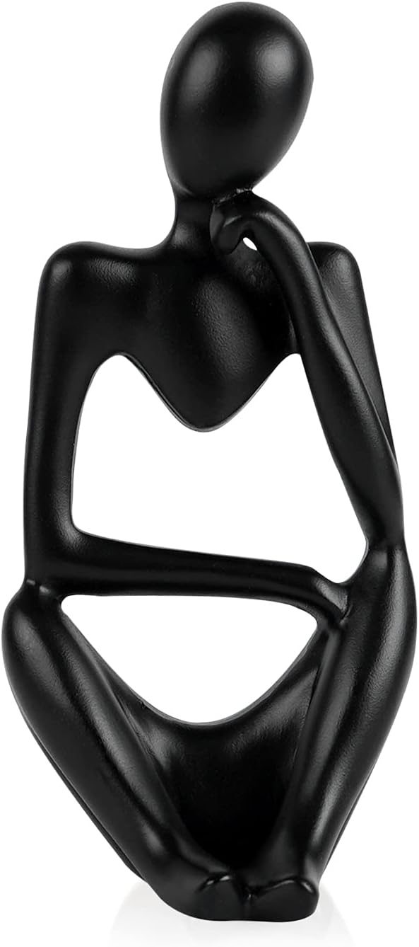 Sandstone Resin Thinker Style Abstract Sculpture Statue Collectible Figurines Home Office Bookshelf Desktop Decor (Small Black, Right)