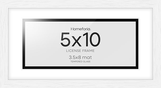 Homeforia 5x10 Business License Frame White, High End Oak 5 x 10 White Wood Document Certificate Frame with Mat 4x9, 10x5 Wooden Picture Frames for Wall or Tabletop, Tempered Glass, Wall Kit, Set of 1