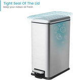16.7L/ 4.4 Gallon Rectangular Slim Kitchen Trash Can with Removable Inner Bucket, Soft Close lid, Stainless Steel Step Pedal Garbage Can for Bathroom, Kitchen, Home Office, Brushed Silver