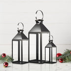 MATICO Stainless Decorative Pinnacle Candle Lantern Set of 3, Hanging Decor Hurricane Lantern Candle Holder for Festival Ceremony Home Decor, Both Indoor & Outdoor Use, Black