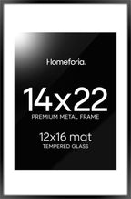 Homeforia 14x22 Picture Frame Black, High End Metal 14 x 22 Poster Frames with Mat 12 x 16 for Photo, 14x22 Black Frame Matted to 12x16 inch Print, 22x14 Thin Frame, Tempered Glass, Wall Kit, Set of 1
