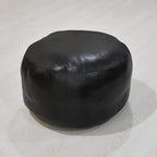 PF12 Goat Leather Handmade Eco-Friendly Green Pouf - Round Shape, 14" x 14" x 14", Plain Solid, Recycled Cotton Filled