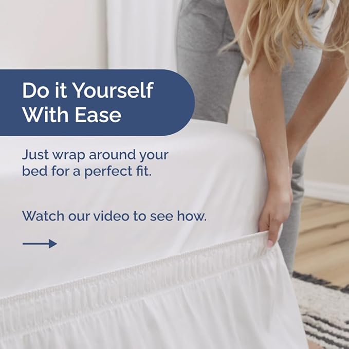 Wrap Around Dust Ruffle Bed Skirt - White - for King Size Beds with 18 Inch Drop - Easy Fit Elastic Strap - Adjustable Pleated Bedskirt w/Brushed Fabric - Wrinkle Free - for Women, Men, Kids & Teens