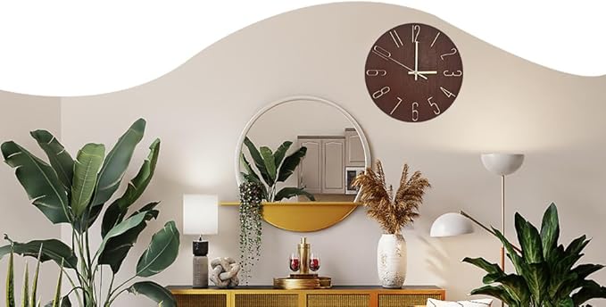 Wall Clock, Silent Clock, Wall Clocks Battery Operated， 12 inch Modern Wall Clock, Suitable for Offices, Living Rooms, Kitchens, Homes, Schools (Retro Brown Without Second Hand)