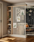 Wall Room Divider, Storage Cabinet Storage Display with Shelves, Modern Freestanding Wood Room Divider Screen, Wall Privacy Screens for Home Decorative (Beige+White,55" L x 9.5" W x 79.5" H)