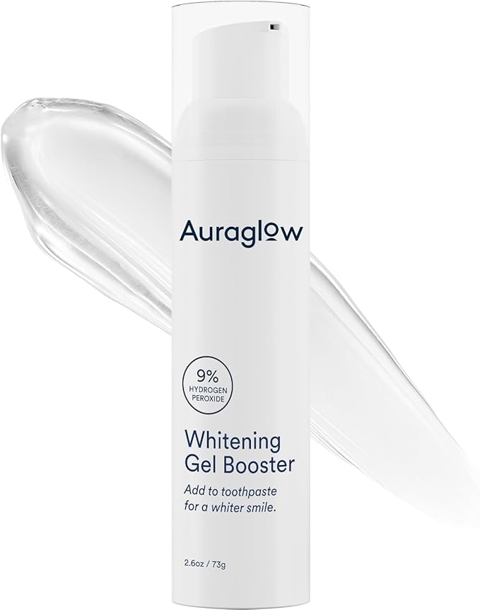 Auraglow Whitening Toothpaste Booster, Add to Toothpaste to Whiten, 9% Hydrogen Peroxide Teeth Whitening Gel Toothpaste, 350+ Whitening Treatments, 6-Month Supply, 2.6oz