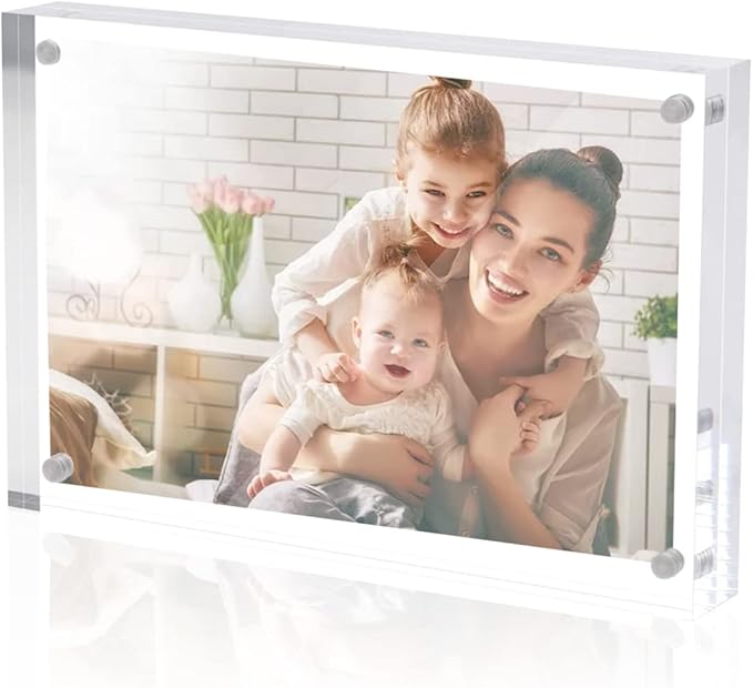 Acrylic Picture Frames 5x7 Free Standing, Clear Crystal Double Side Magnets 5'' x 7'' Picture Frame, Office Desktop Magnetic 5x7 Lucite Photo Frame for Booth Display, Brand Advertiser…