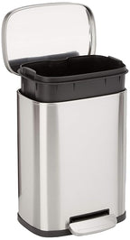 Amazon Basics Smudge Resistant Mini Rectangular Trash Can With Soft-Close Foot Pedal, Brushed Stainless Steel, for Bathroom & small space, 5 L /1.32 Gal, Satin Nickel Finish, 7.3x8.5 x11.8 in (LxWxH)