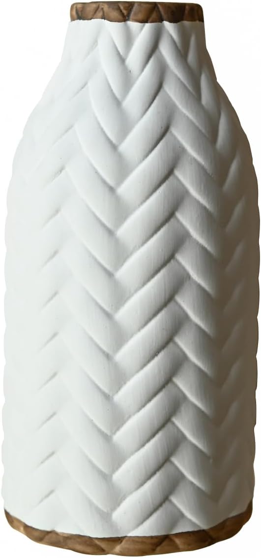 Modern Ceramic Vase for Living Room Bedroom 8.26'' Antique White Minimalist Farmhouse Rustic Unique Creative Fresh Flower Vase for Home Decor Office Centerpieces Fireplace Gift for Fake Plant