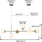 KCO Modern Silver Milk Glass Pendant Light 6 Light Pendant Light Fixture Chandelier Brushed Nickel Chandelier Modern Hanging Linear Light Fixture for Dining Room Kitchen Island