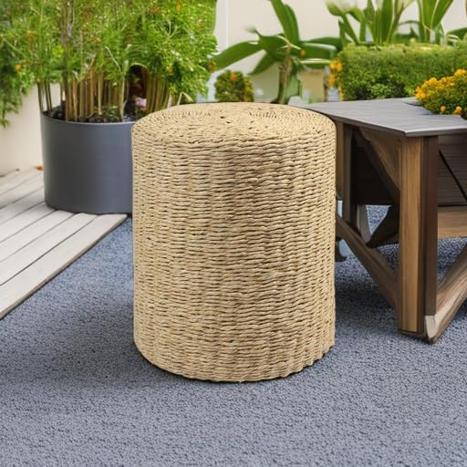 Wimarsbon Decor Round Pouf Ottoman Single Strand Paper Rope Pouf Footrest, Foot Stool, for Bed Room Living | Room | Accent Seat (Brown Paper Rope