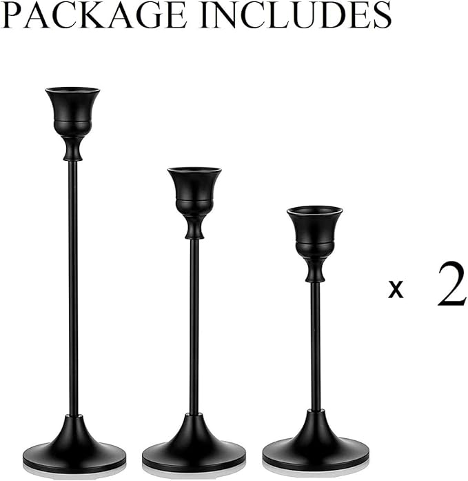 Romadedi Candlestick Holder Matte Black Candle Holder Set of 3 Decorative Candle Holder for Taper Candle for Fireplace Mantel Dinning Table Home Decorations Black 2 Set