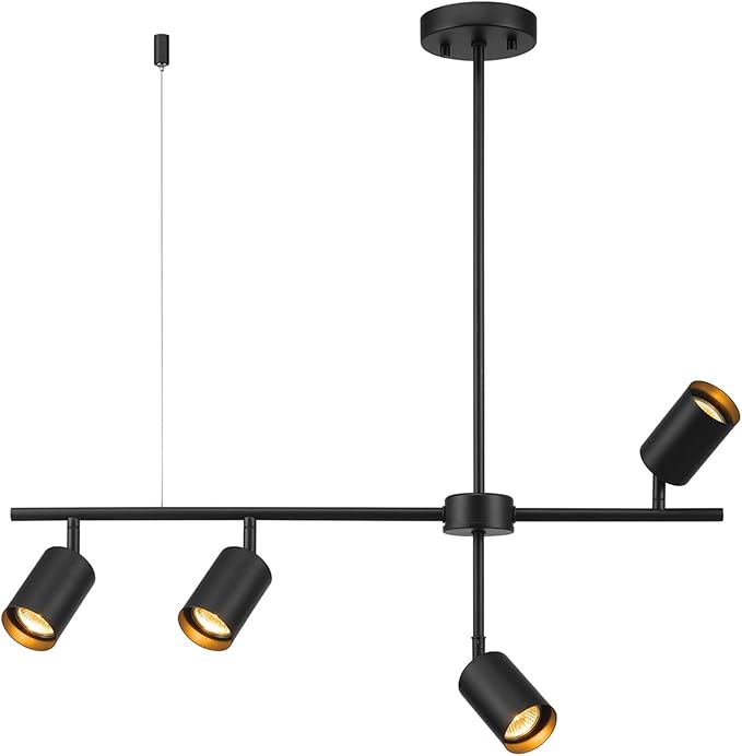 Globe Electric 64000048 4-Light Adjustable Height Geometrical Track Lighting, Matte Black, Ceiling Light, Track Light Heads, Pivot Shades, Track Lighting Kit, 4 Bulb Kitchen Light, GU10 Socket