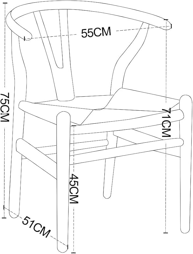 Tomile Set of 2 Bone Chair Solid Wood Y Chair Mid-Century Armrest Dining Chair, Hemp Seat (Wood - Black)