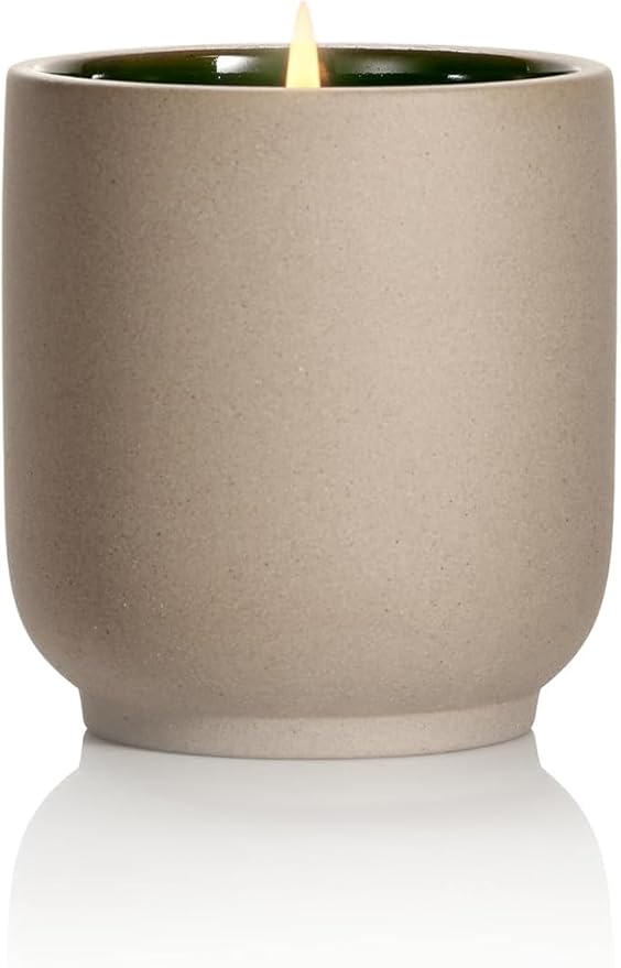 Homecourt Luxury Scented Candle, Mandarin Basile Scent, 60-Hour Burn Time, Soy Wax Blend, Organic Cotton Wick, Kiln-Fired Reusable Ceramic Vessel, 8 Oz