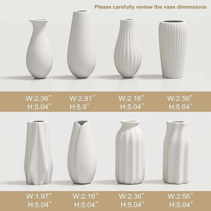 OERGKE White Ceramic Vase with Painting Kit Small vases for Flowers, Home Farmhouse Decor Modern Boho Vases for Living Room, Office, Dining Table, Bedroom, Kitchen Shelf(8packs)
