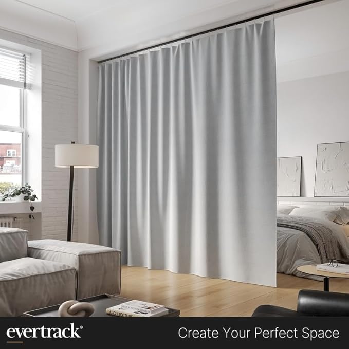 Curtain Track - Ceiling Mounted Curtain Rail for Curtains, Drapes, and Room Dividers - USA Made - Large+ (24 Feet), Jet Black