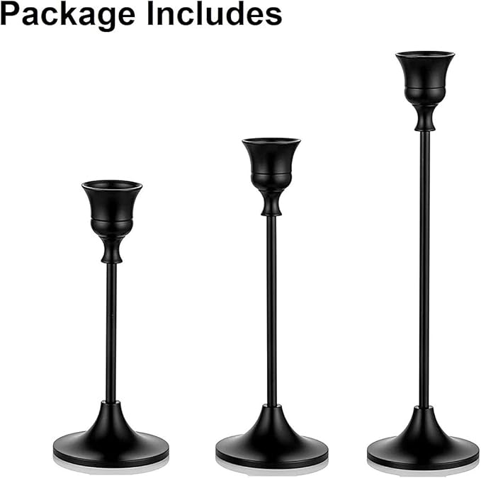 Romadedi Candlestick Holder Matte Black Candle Holder Set of 3 Decorative Candle Holder for Taper Candle for Fireplace Mantel Dinning Table Home Decorations Black 1 Set