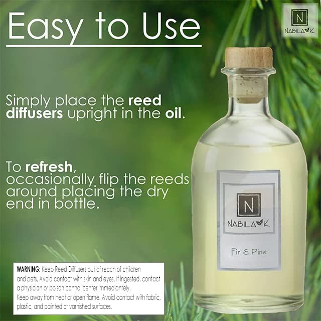 Nabila K Fir & Pine Reed Diffuser Set – Evergreen Aromatic Oil for Home – Long-Lasting, Smokeless Scent – Made in USA – Includes Reeds + Bottle – Flameless Candle Alternative