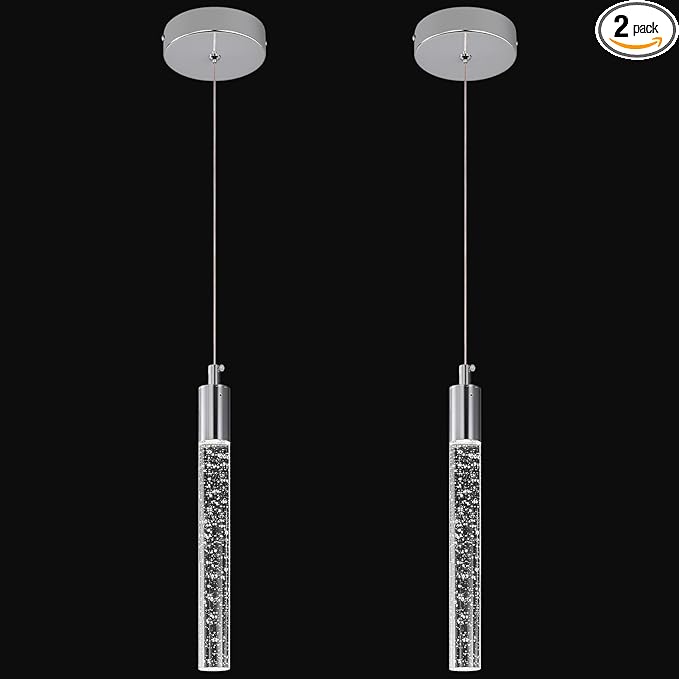 Modern Kitchen Island Pendant Light Dimmable LED Chrome Finish Mini Crystal Pendant Lighting Bedroom Bedside Table Small Pendant Lights（2-Pack）