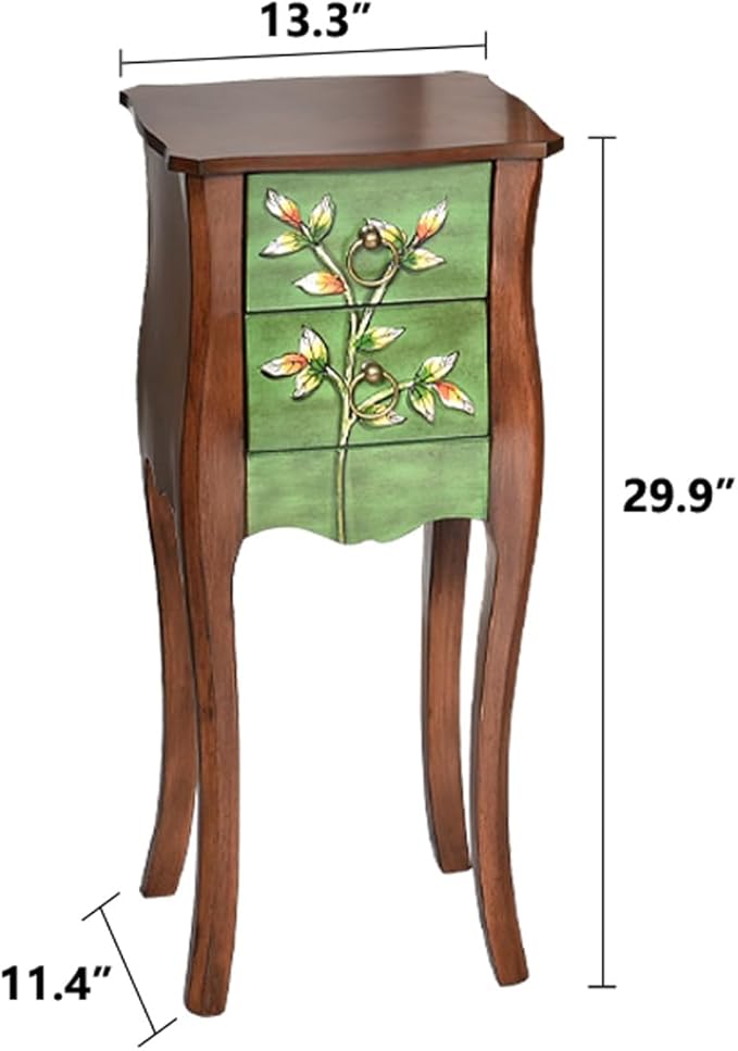 Solid Wood Side Table, Vintage Coffee Tables w/2 Drawer, 30" H Accent Rustic End Table for Living Room Bedroo (Vintage Painted)