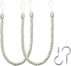 BEL AVENIR Curtain Tiebacks Ropes Tie-Backs, Handmade Curtain Holdbacks with 2 Metal Screw Hooks (Cream, 2pack)