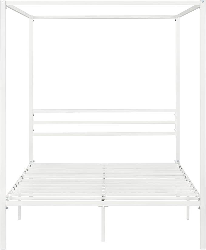 SHA CERLIN Metal Canopy Bed Frame Queen Size/Mattress Foundation with Metal Slats Support/No Box Spring Needed/Easy Assembly/White