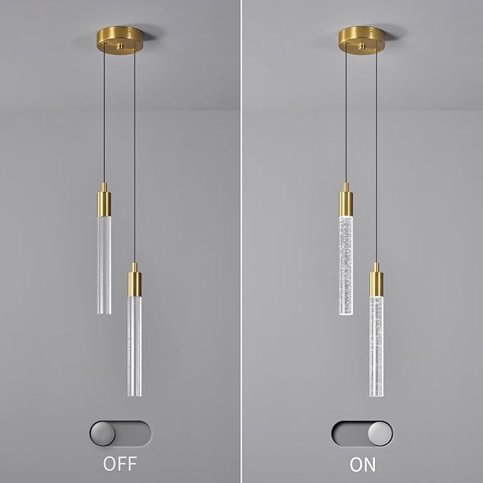 Modern Light Fixture Kitchen Island Pendant Light Dimmable LED Gold Pendant Lights Mini Crystal Pendant Lighting for Bedroom Dining Room Living Room（2-Light ）