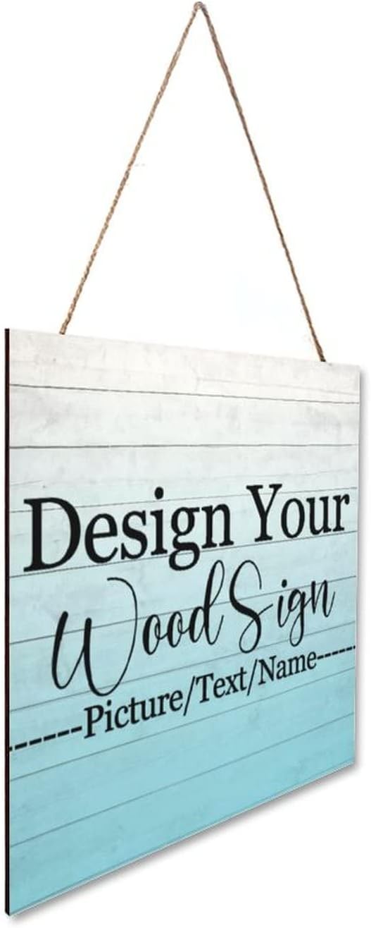 Personalized Hanging Wood Signs, Customized Door Board with Multiple Wood Background and Fonts to Choose, Design Your Rustic Decoration Sign for Home Kitchen Farmhouse 11.8x11.8 inch