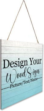 Personalized Hanging Wood Signs, Customized Door Board with Multiple Wood Background and Fonts to Choose, Design Your Rustic Decoration Sign for Home Kitchen Farmhouse 11.8x11.8 inch