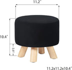 Asense Small Round Ottoman Foot Rest Stool Fabric Padded Seat Footstool Ottoman with Anti-Slip Wooden Legs (Black,Fabric)